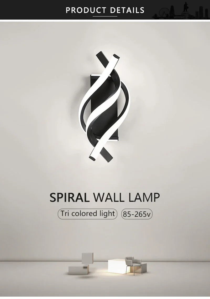 Modern LED Wall Lamp Home Line Decoration Wall Lamp Living Room Background Wall Bedroom Headboard Black White Lighting Lustre
