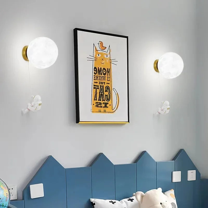 New Design Home Decoration Wall Lamp PLA Material 3D Print Lampshade Sconce Light Astronaut Climbing Moon Style Children Lustres