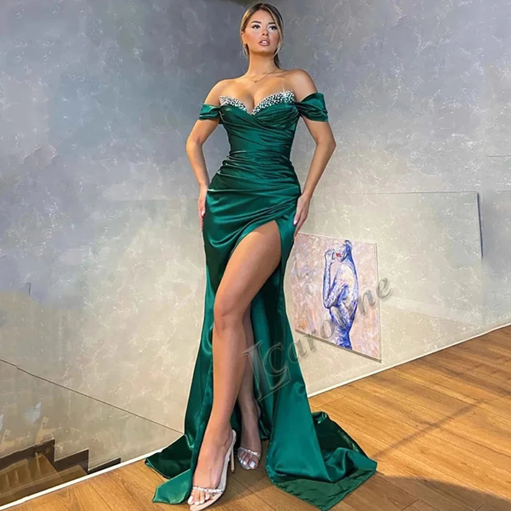 Caroline Modern Mermaid Prom Dresses for Women with Cloak Beads Crystals High Neck Formal Evening Vestidos De Gala Drop Shipping
