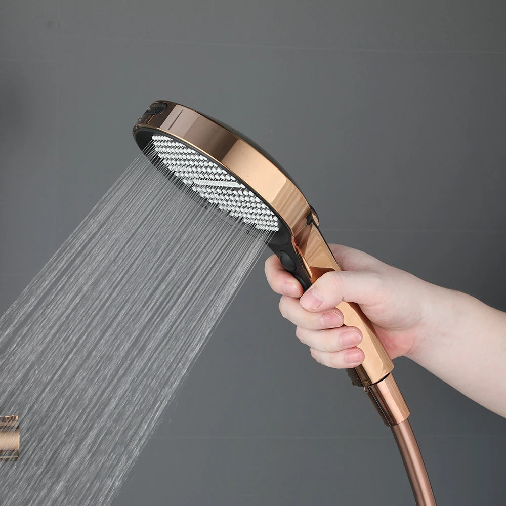 KEMAIDI Rose Gold Bathroom Shower Set Rainfall Hot And Cold Control Multifunctional Bath Shower Faucet System W/ Hand Shower