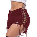 Sexy Ripped Tassel Jeans Streetwear High Waist Straight Denim Shorts 2025 Summer New Women Lace-Up Hole Hollow Out Jean Shorts