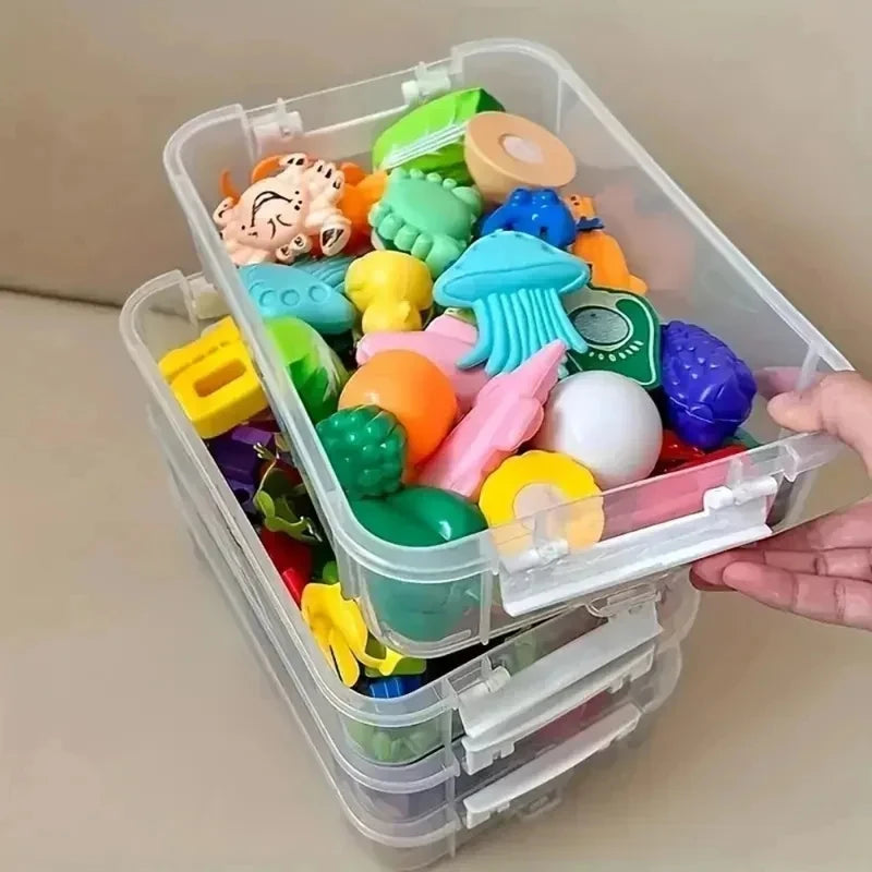 HOMEFISH Transparent Plastic Storage Box with Lid Partitioned Drawer Organizer Building Block Portable Storage Container