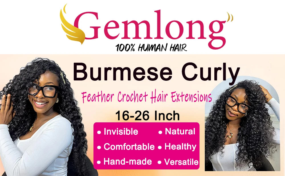 Kinky Straight Crochet Human Hair Pre Separated Knotless Reusable Feather Crochet Human Hair Bundles Burmese Curly Crochet Hair