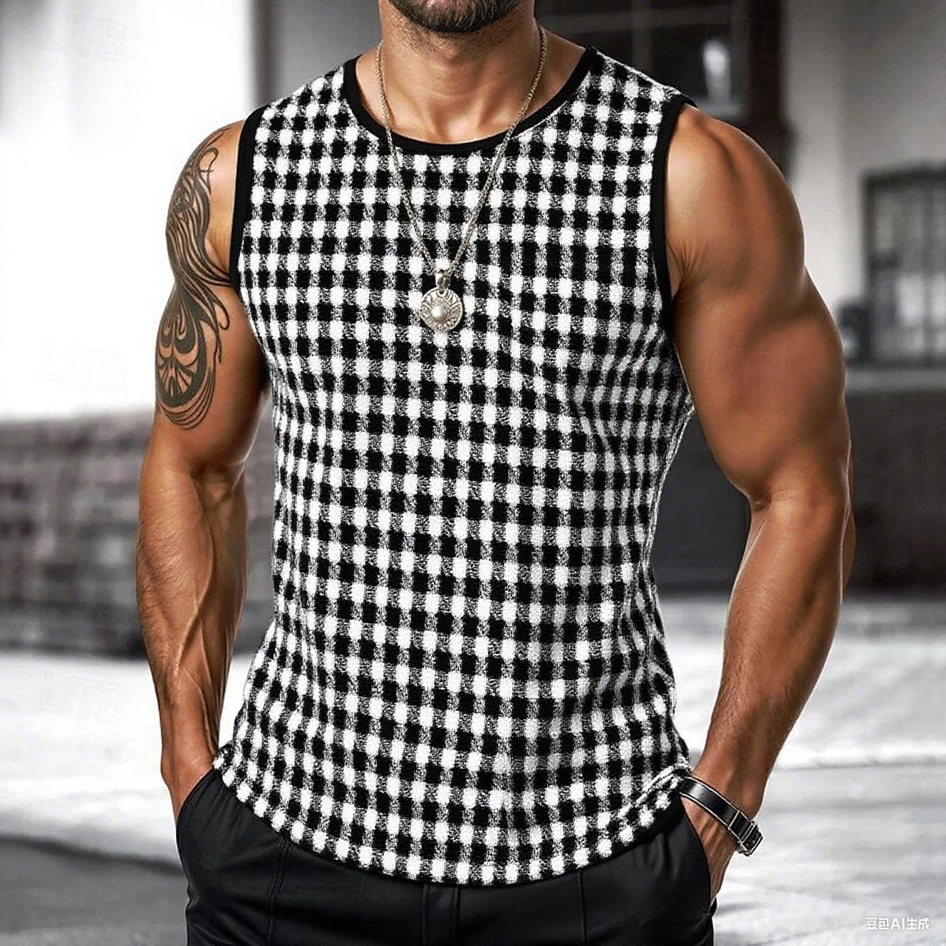Retro Men's Vest Top 3D Print Plaid Striped Graphic Sleeveless Shirt Crew Neck Loose Streetwear Summer Fashion Casual Tank Tops