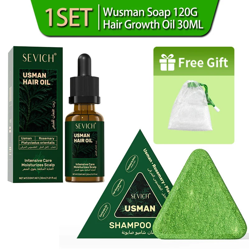 Usman Handmade Shampoo Soap Usman Grass Hair Growth Oil Anti Hair Loss Serum Hair Regrowth Spray Scalp Care Oil for Men Women