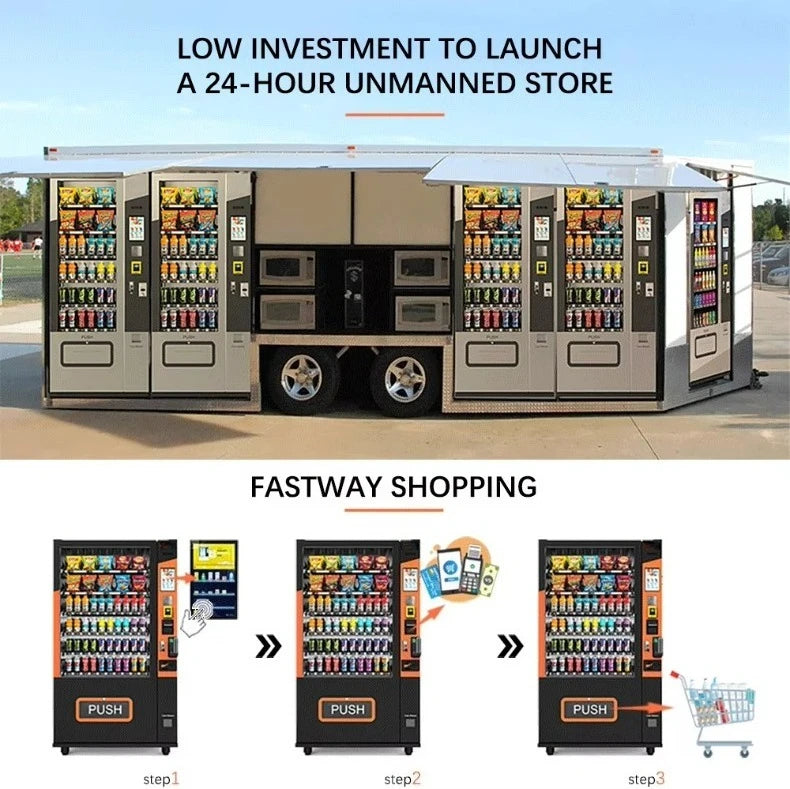 Vending Machine for Foods and Drinks 10 Inch Touch Screen Supports Card Cash and Coin Payment Popular in Europe and America