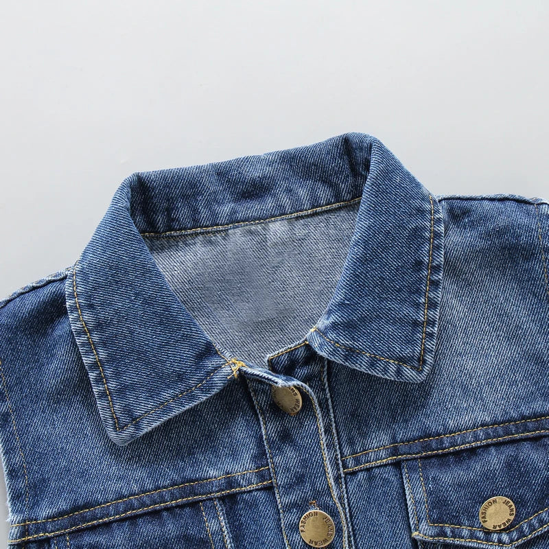 High Quality Children's Ripped Denim Vest Spring Autumn New Style Boys Girls Sleeveless Jacket Outerwear Trendy Hole Waistcoat