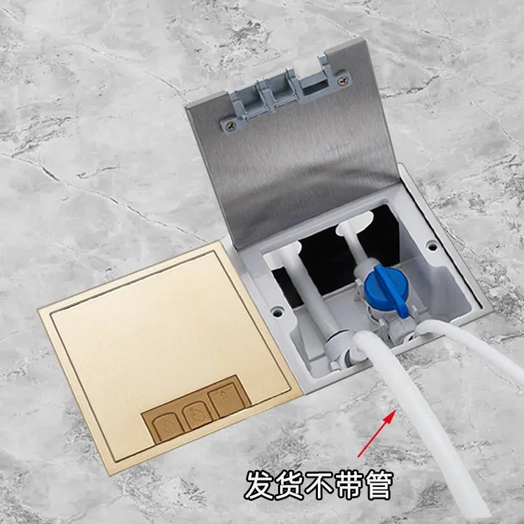 All-copper waterproof flat water purifier floor socket with switch button two-part water inlet and three-part drain socket