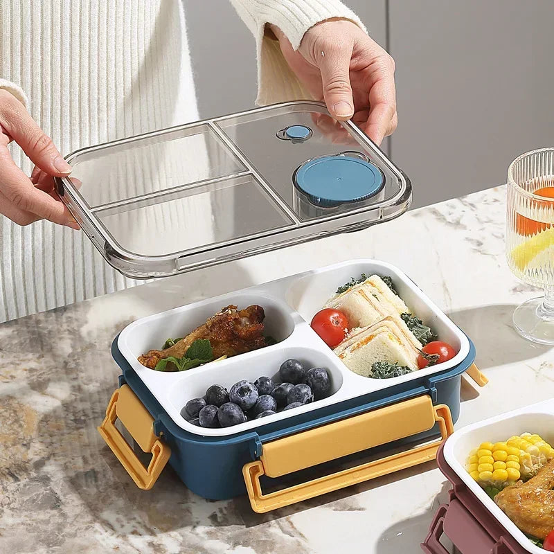 850ML Lunch Box with Tableware Sauce Box Portable Plastic Compartment Bento Box for Kids Food Storage Container Microwavable