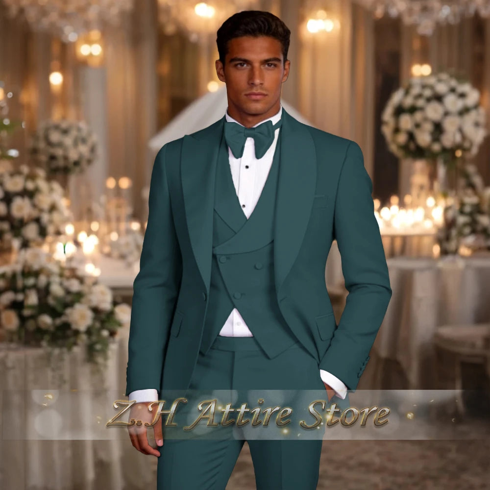 Elegant Pink Men's 3pcs Suit Spliced Satin Lapel Jacket Vest Pants Custom-Made Set for Wedding Groom Cocktail Birthday Party
