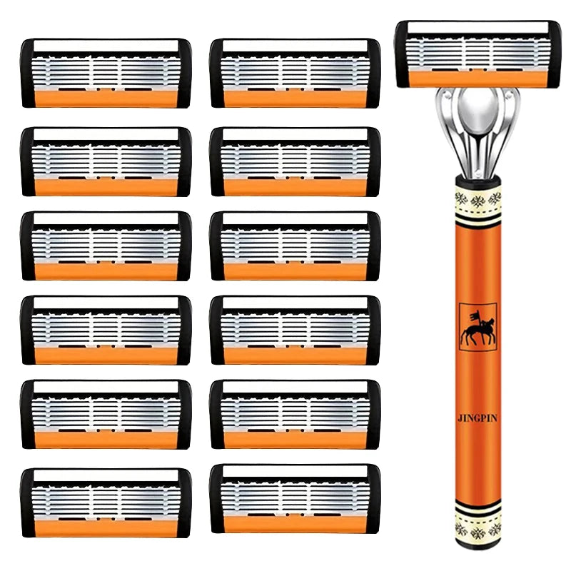 6-Layers Safety Razor Set High Quality Men Razor Sharp Stainless Steel Shaving Changeable Shaver Head Blade ﻿
