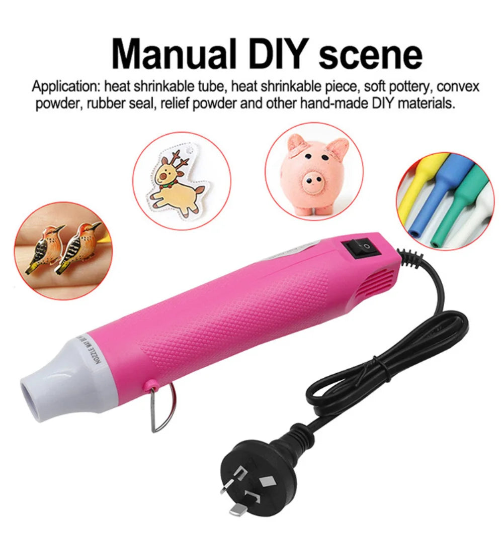 300W Hot Air Gun Portable Mini Heater for DIY Craft Embossing Shrink Wrapping PVC Multi Function Handheld Electrical Heat Tool