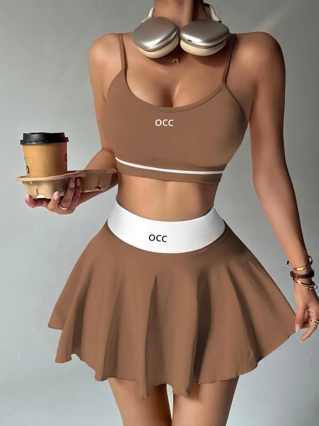 Yoga bra, high waisted tennis skirt, running and fitness pleated skirt, two-piece set, women's comfortable tennis skirt