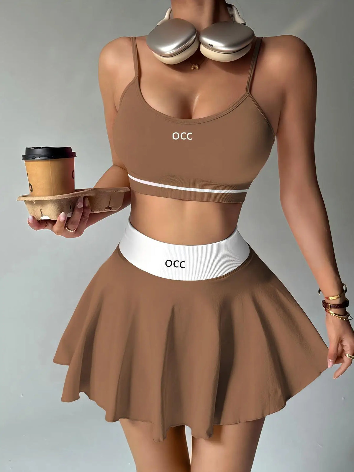 Yoga bra, high waisted tennis skirt, running and fitness pleated skirt, two-piece set, women's comfortable tennis skirt