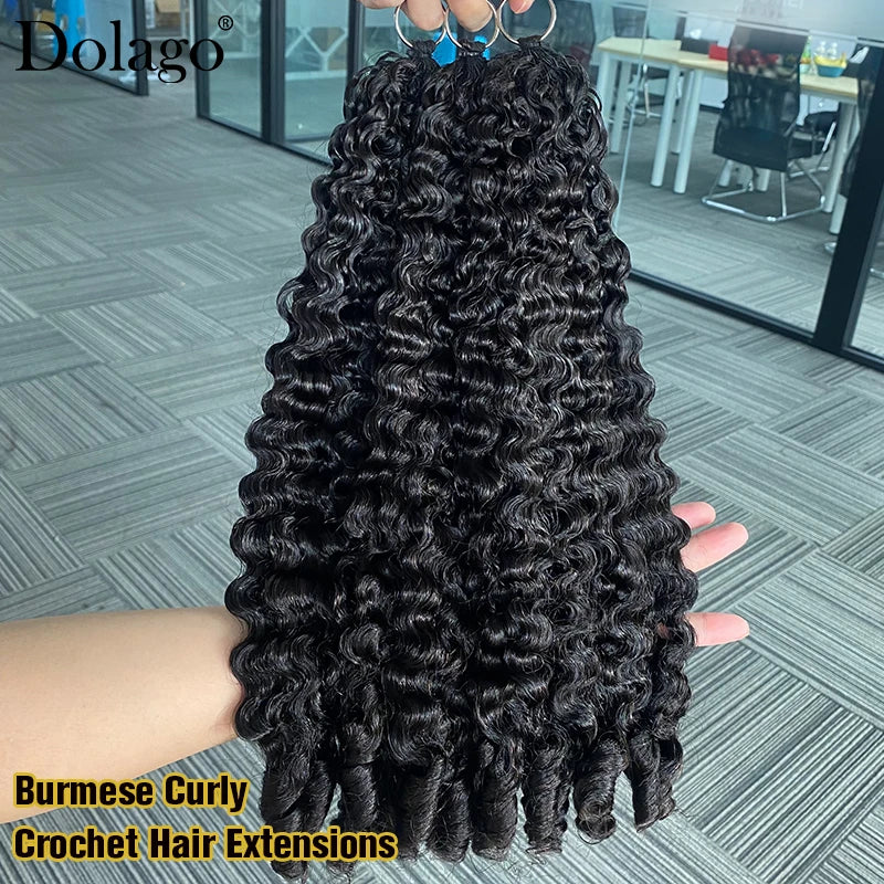 Crochet Hair Extensions Burmese Curly Bulk Crochet Human Hair Knotless Invisible Feather With String In The Middle Pre Separated