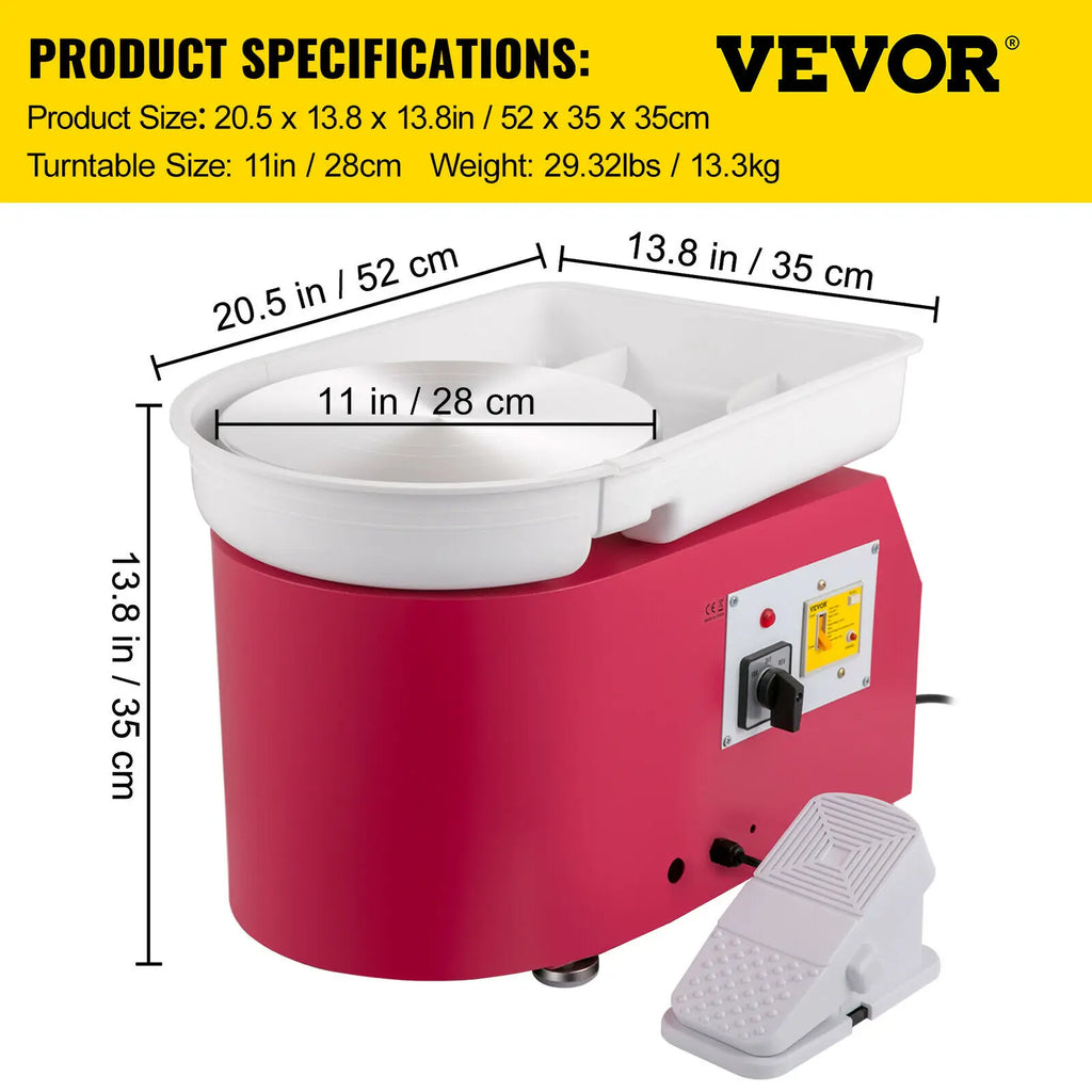 SucceBuy Electric Pottery Wheel Machine 28cm 350W Manual Handle Foot Pedal for School Ceramic Clay Working Forming DIY Art Craft