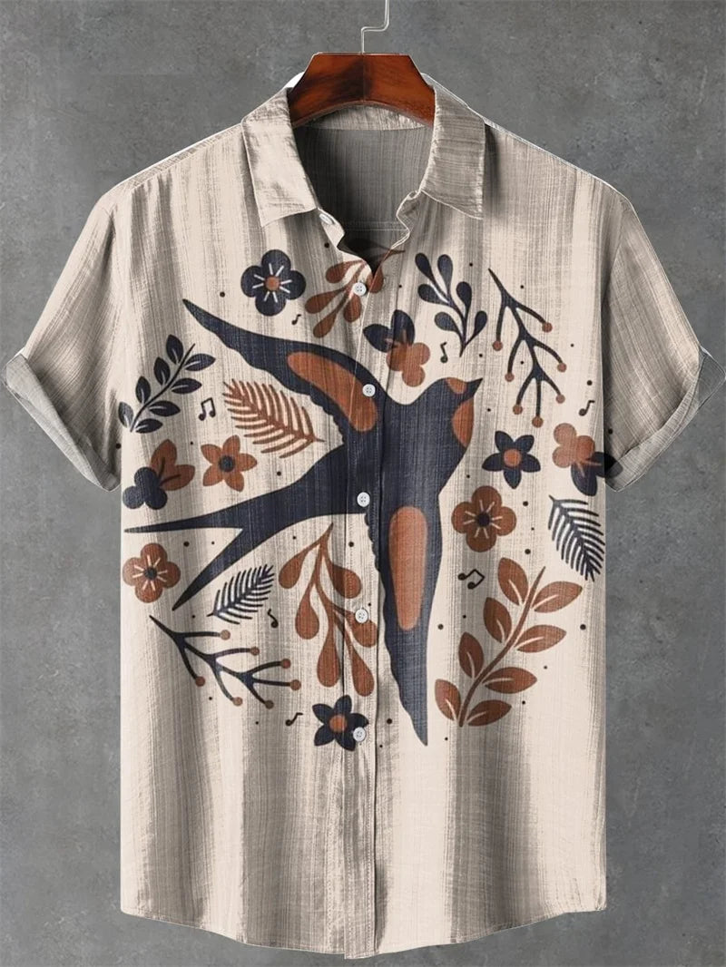 2025 tropical jungle print lapel casual Hawaiian shirt print style short sleeved casual shirt for men
