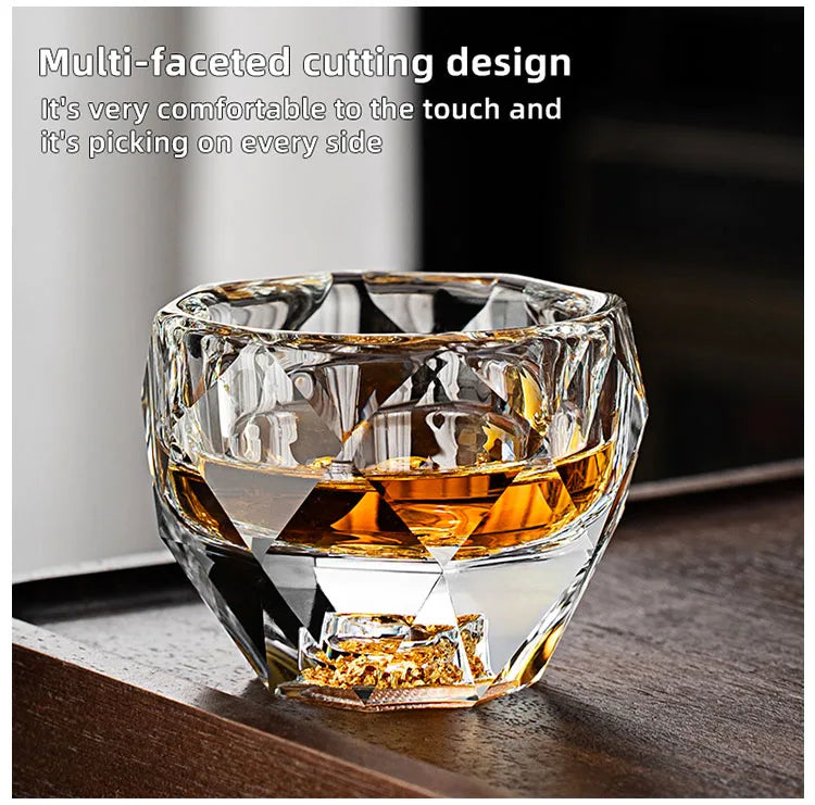 1PC 50ML Shot Glasses Diamond Faceted Double Bottom Crystal Glass Cup for Whiskey Espresso Tea Cup Bar Light Luxury Drinkware