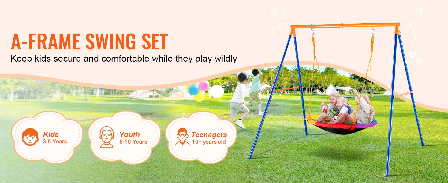 SucceBuy Swing Sets for Backyard 600lbs Capacity Swing Set with 1 Saucer Swing Seat 2 Belt Swing Seats Swingset Outdoor for Kids