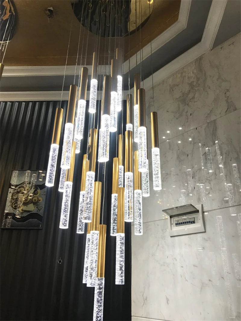 Modern Chandelier Lighting for Staircase Large Long Crystal Lamps Hallway Lobby Gold Chain Chandeliers Home Decor Light