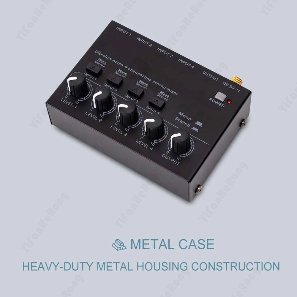 Professional Max400 Sound Mixer 4 Channel Mixer Stereo with 2pcs 6.5 3.5mm Converter RCA Output Mixer Mini Low Noise Sound Mixer