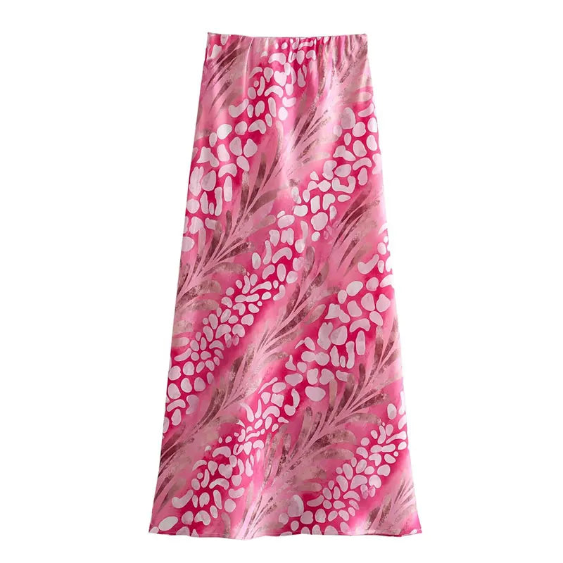 HH 2025 Spring Women Fashion 2 Piec Suits Satin Lapel Loose Woman Shirt Top + Vintage Folds Holiday Style Female Skirt