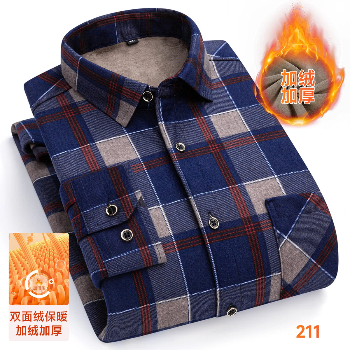 2025 Men's Autumn Winter Warm Long Sleeve Casual Plaid Shirts Thickern Fleece Check Shirts for Men Plus Size Male Office Clothes