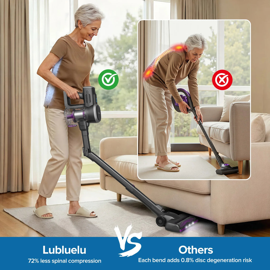 Lubluelu P5 Cordless Vacuum Cleaner 45kPa Strong Suction 50min Runtime Self-Standing  Anti-Tangle for Floors/Carpets