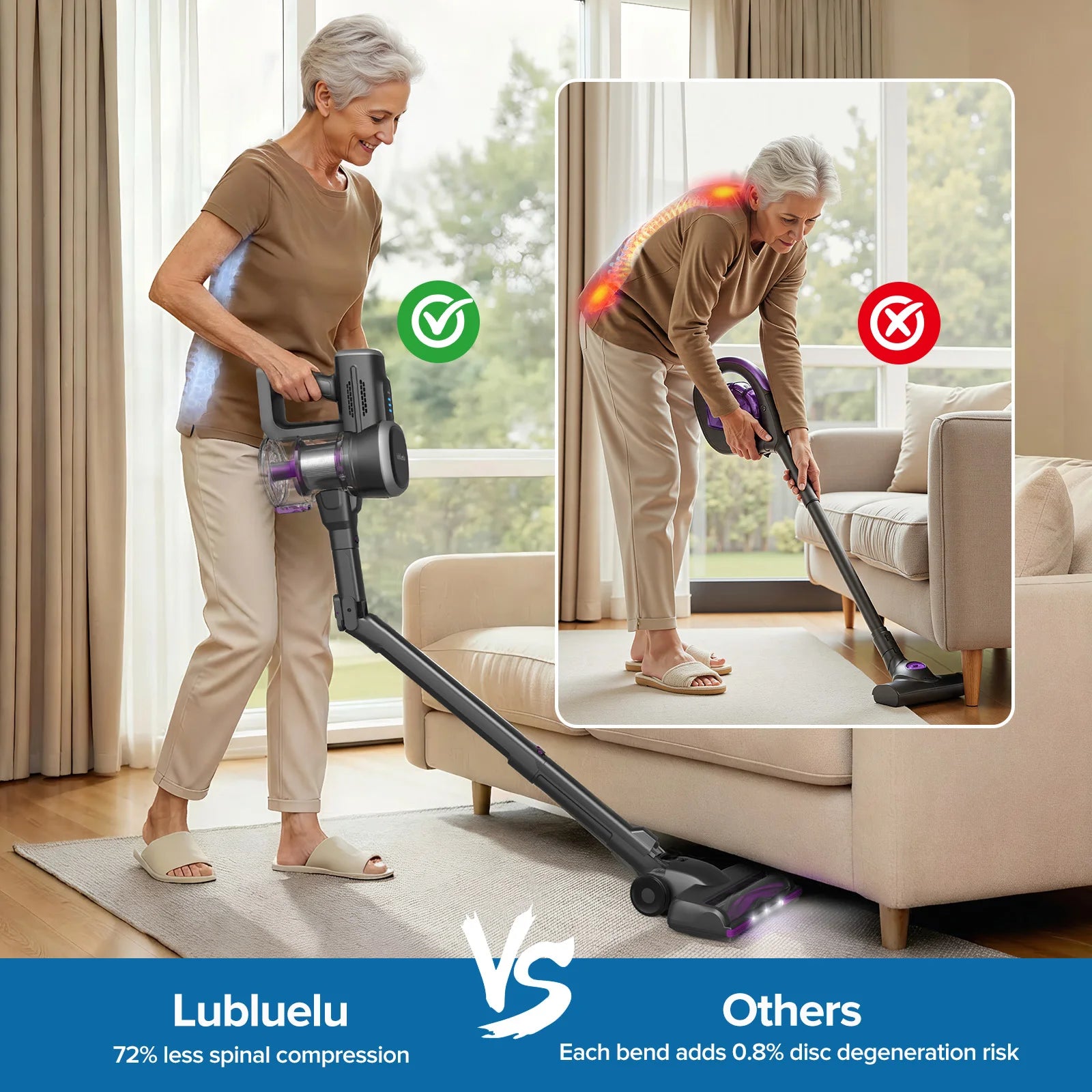 Lubluelu P5 Cordless Vacuum Cleaner 45kPa Strong Suction 50min Runtime Self-Standing  Anti-Tangle for Floors/Carpets