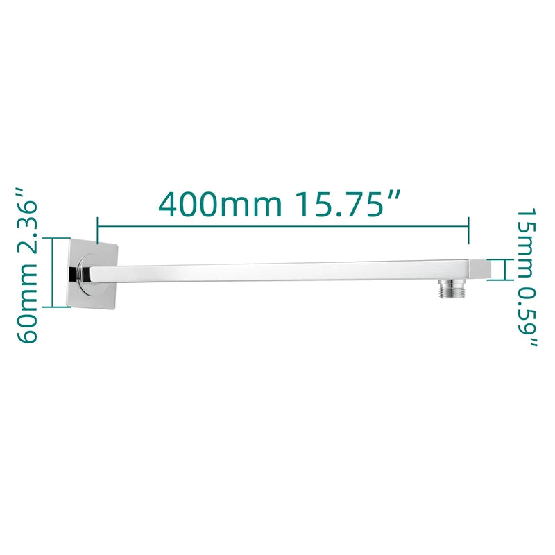 Ciencia 304 Stainless Steel Square Shower Arm G1/2 Bathroom Shower Arm Wall Mounted for Fixed Rain Shower Head