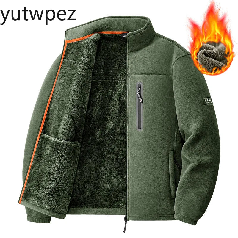 Men Climbing Double Thickened Pocket Jacket Outdoor High Collar Windproof Ski Sweatshirt Coat Man Snow Winter Warm Fleece Jacket
