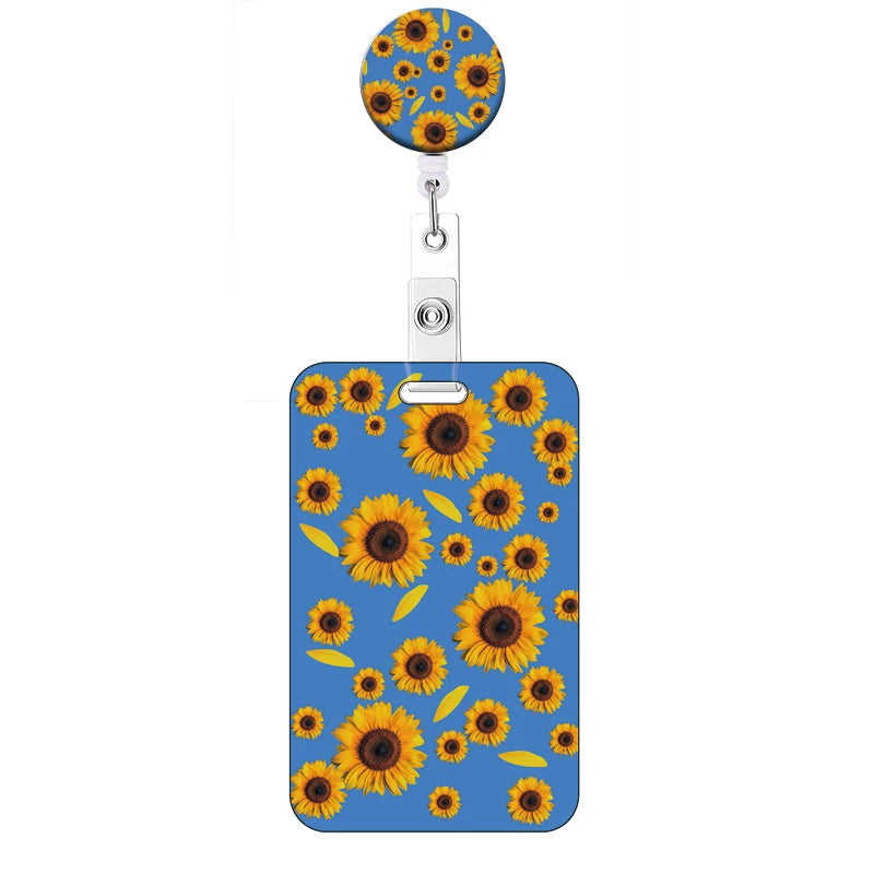Flower Retractable Buckle Card Holder Women Business Badge Case Reel Clip Girls Cardholders Doctors Nurses Hang Credential holde