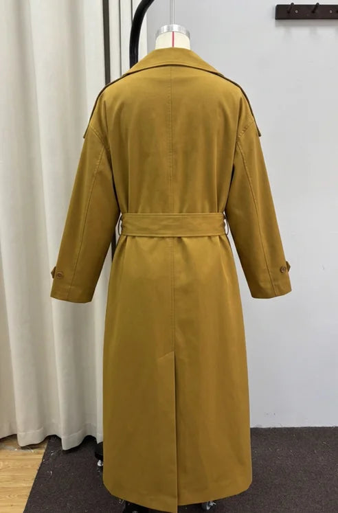 Casual Solid Long Trench Coat Women Stand Collar Long Sleeve Single Breasted Lace Up Jacket 2026 Autumn Lady Commute Outwear