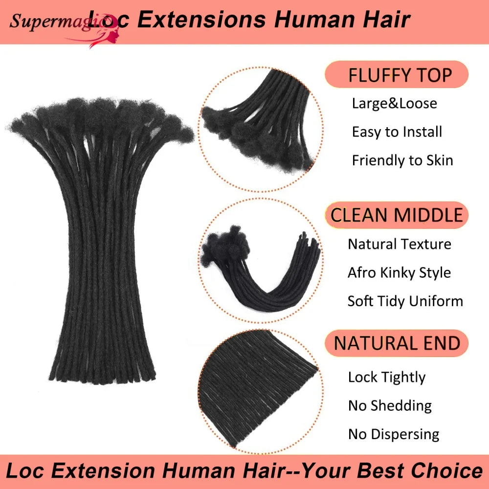 60Strands 0.4/0.6/0.8cm Human Hair Dreadlock Extensions Loc Extensions Human Hair Permanent Crochet Dreadlocks Human Hair 1B