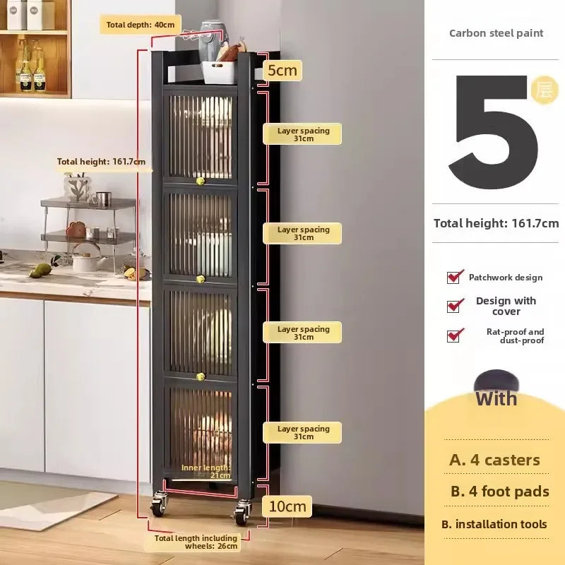 Multi-functional Kitchen Shelf Floor-to-ceiling Shelf Locker Microwave Pot Oven Cabinet Storage Rack with Cabinet Door