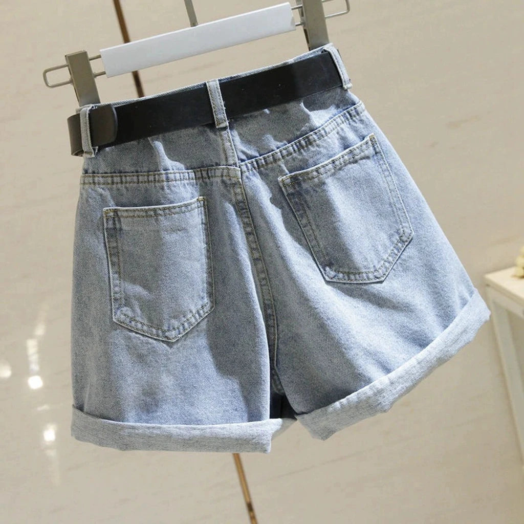 Summer Women Ripped Washed Hight Waist Denim Pants Short Bermuda Pant Casual Tassel Tight Five-point Stitch Street Wear Pants
