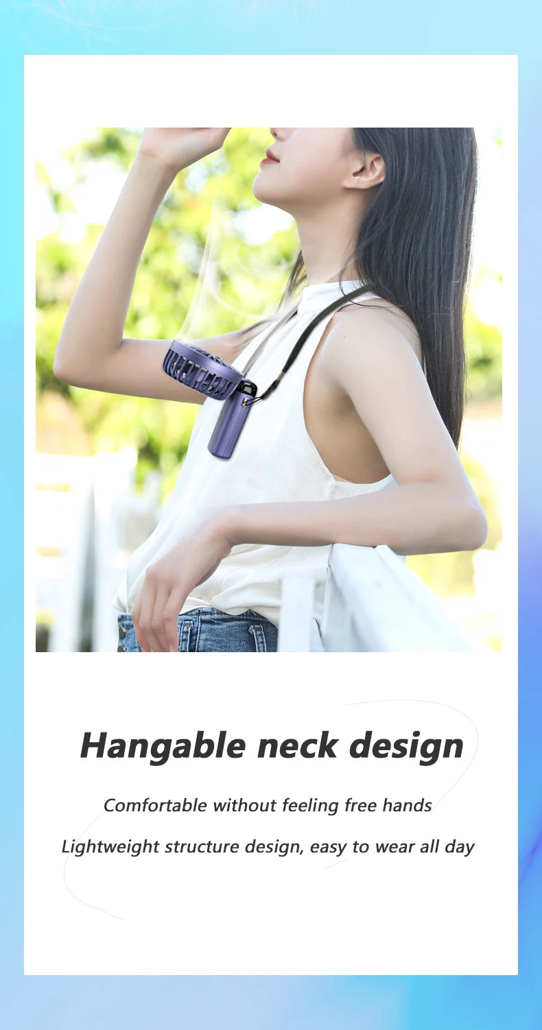 New Portable Hand-Held Fan Office Desktop Multifunctional Folding Double-Headed Small Electric Fan With A Neck Lanyard