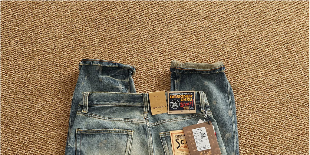 2025 Autumn New American Retro Heavyweight Ripped Denim Men's Fashion 100% Cotton Washed Old Straight Tapered Casual Jeans