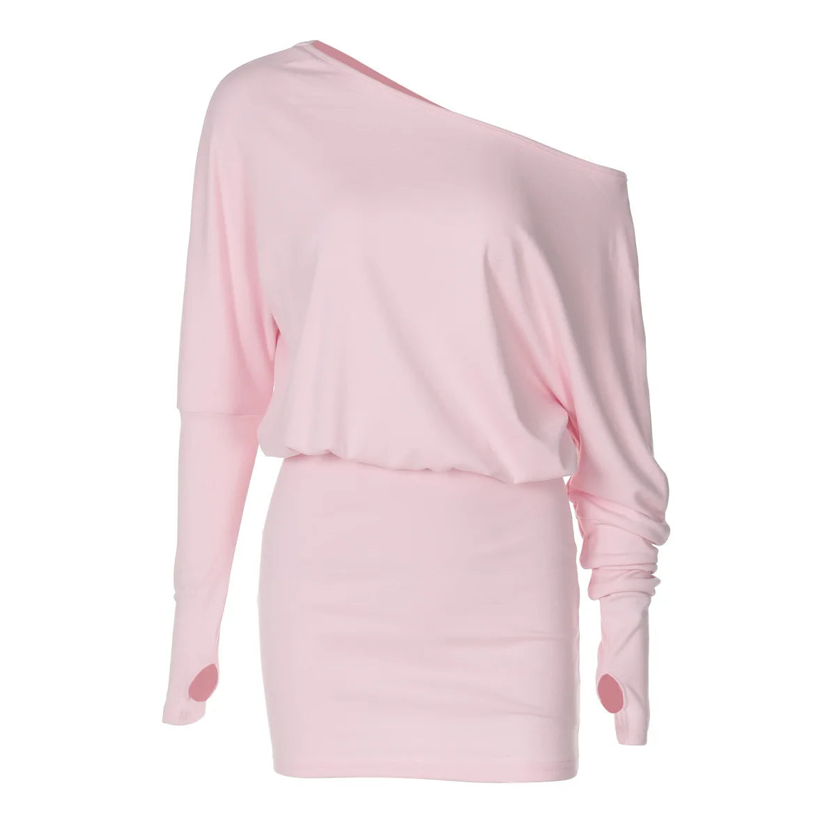 Women's Off-Shoulder Mini Dress Long Sleeve Oblique Neck Bodycon Sexy Short Fashion for Party Club Fall Winter