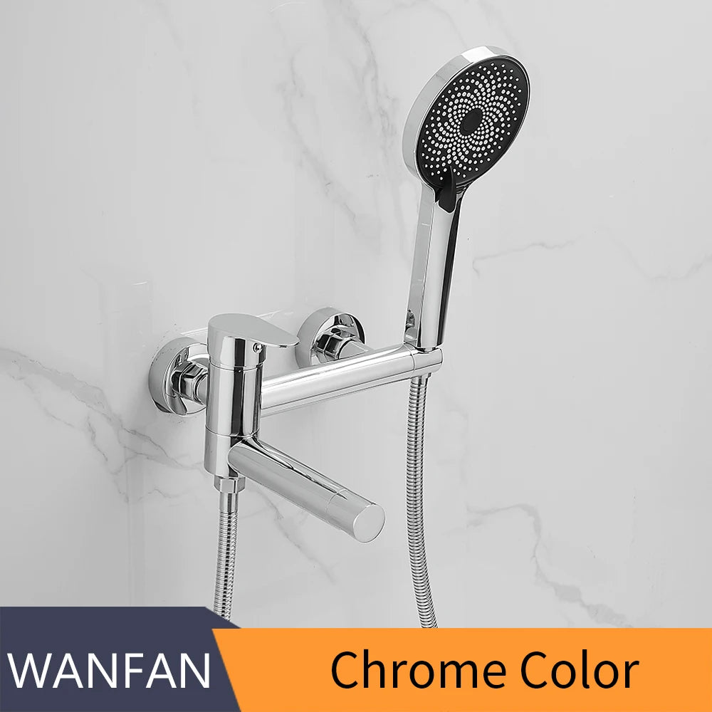 Shower Faucet Black Brass Wall Mount Bathtub Faucet Shower Square Style Handheld Single Handle Luxury Bathroom Mixer Tap 877910