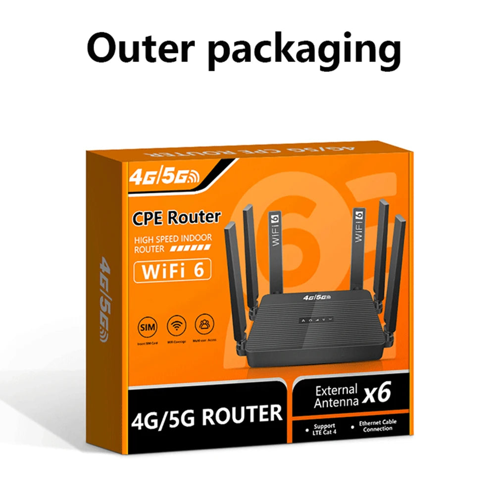 OPTFOCUS 4G LTE WIFI6 Router SIM Card CPE 300Mbps Wireless Router with 6 Antennas 5000mAh Battery for Outdoor Car Home Office