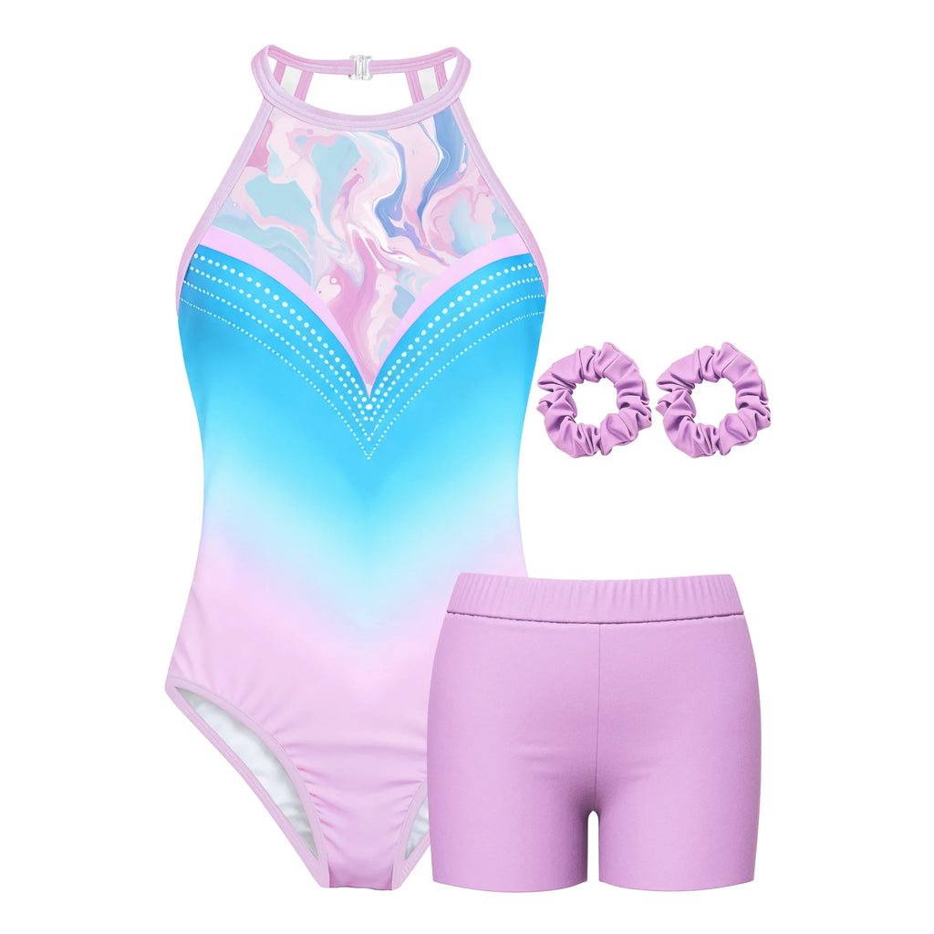 Gymnastics Leotard for Girls Athletic Gymnastics Unitard Halter Neck Biketard Tumbling Activewear for Kids No Diamond