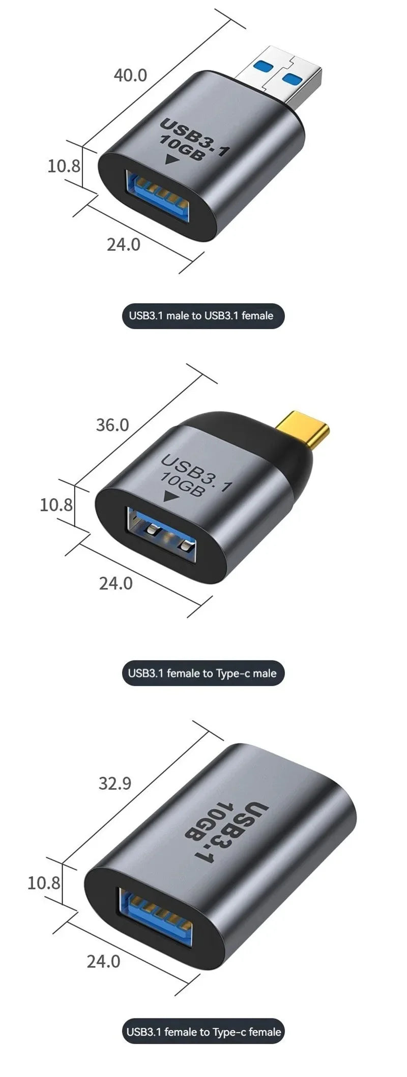 USB A to Type-C Adapter USB 3.1 OTG Adapter Mobile Phone Laptop Fast Charging Converter 10Gb Data Transfer Cable Connector