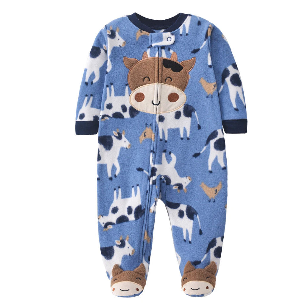 Newborn Baby Boy Girl Rompers Clothes Autumn Pajamas Zipper Fleece Infants  Baby Outfit Cartoon Jumpsuit Clothing 3-12 Months