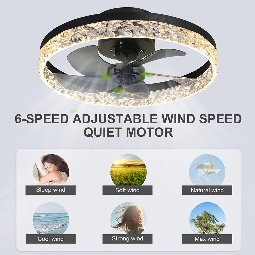 IRALAN Ceiling Fans with Remote Control and Light Suitable for Indoor Study White and Black Lighting Smart Electric Fan