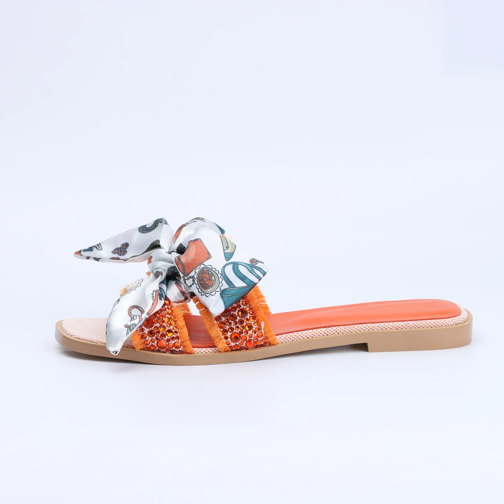 Women's Dressy Flat Rhinestone Sandals Comfortable Slip On Leather Sandals Shoes Women 2024 Luxury Brand High Quality Shoes