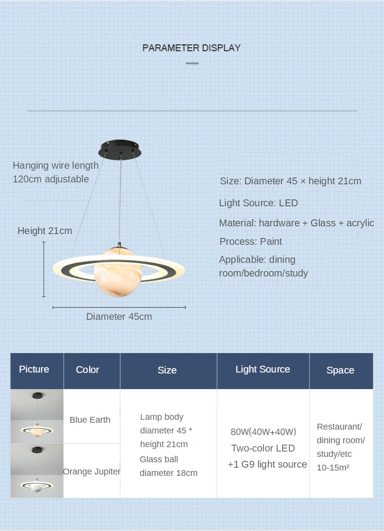 Saturn Pendant Lights for Children Bedroom Modern Led Hanging Lamp Planet Decoration Kids Lighting Ceiling Chandeliers Modern