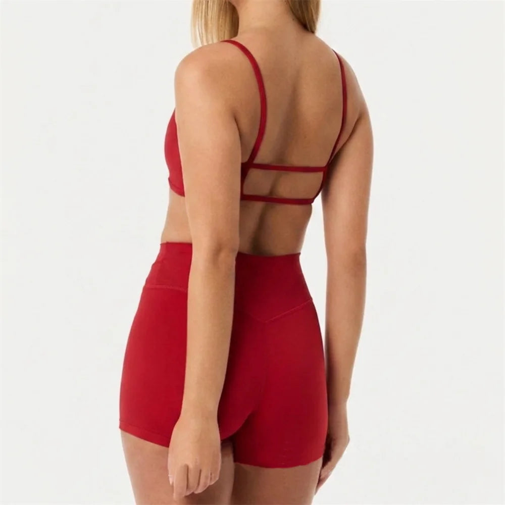 2PCS Yoga Set Outfit For Women Strappy Back Sports Bra Nude Athletic Leggings Fitness Gym Exercise Running Wear XP108