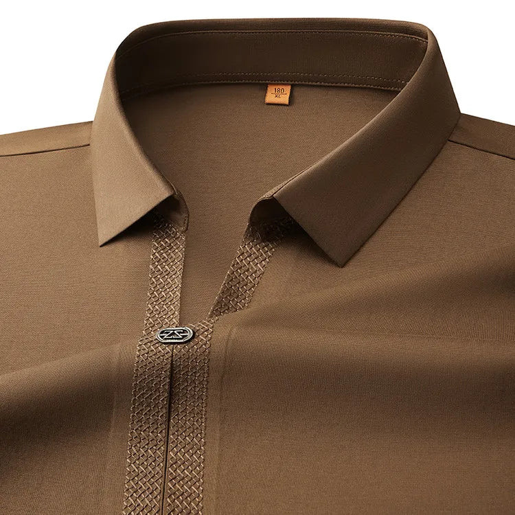 Men's 62% Cotton Polo Shirt | Breathable V-Neck with Rhinestone Accents | Moisture-Wicking Black/Brown Casual Tops XL-7XL