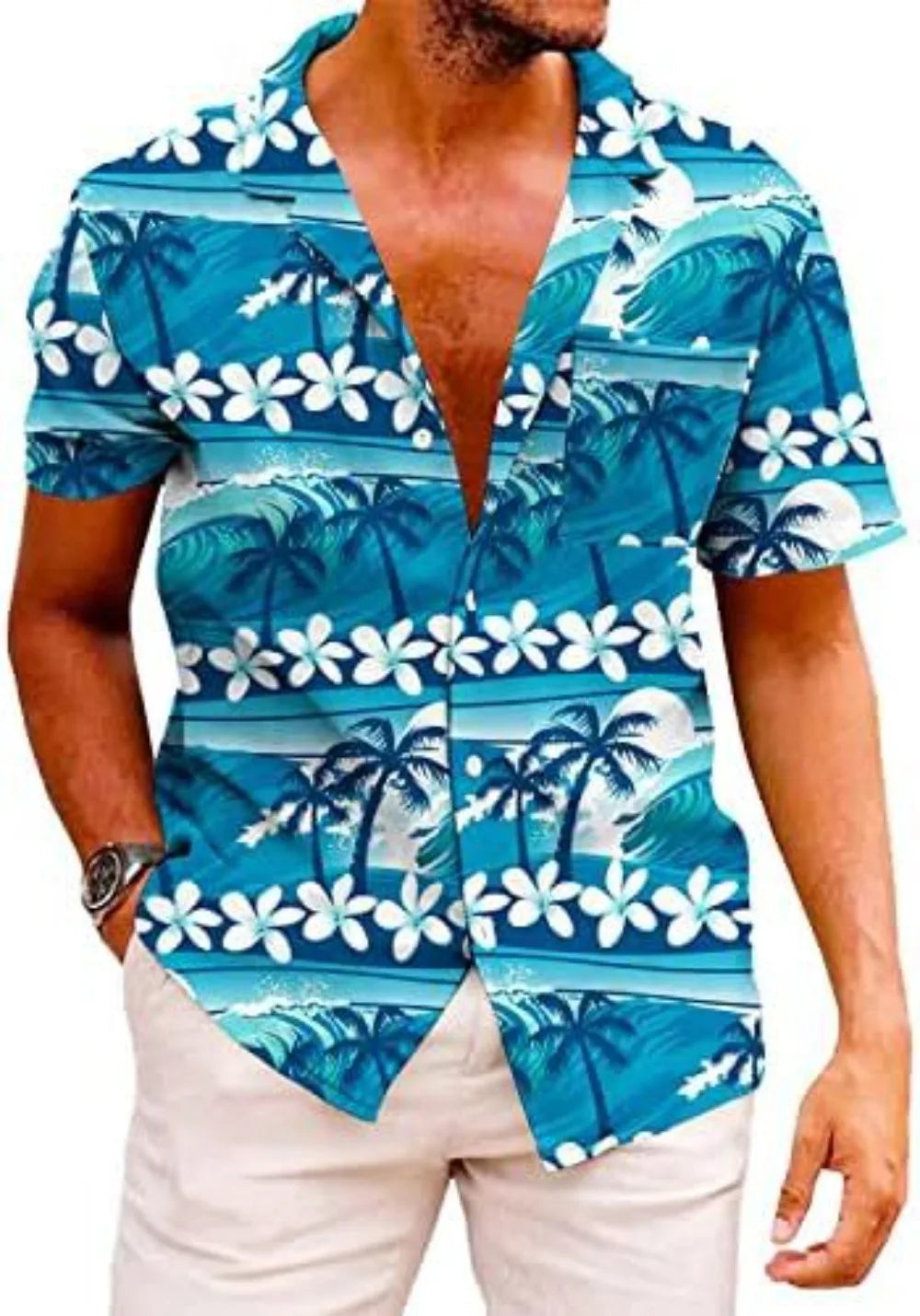 Summer Trendy Hawaiian Men's Palm Beach Shirt Tropical Vacation Clothing